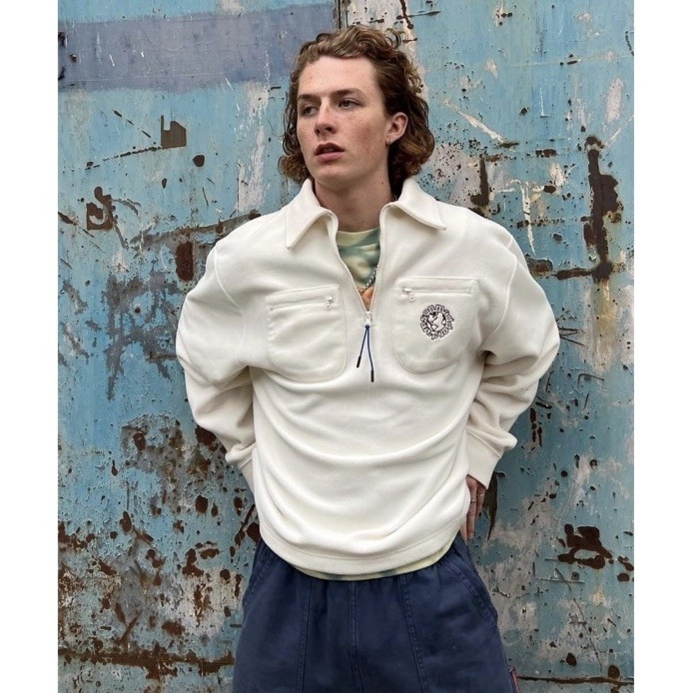 Damson Madder 1/2 Zip Fleece Work Shirt Mens Small Cream Oversized Dopamine